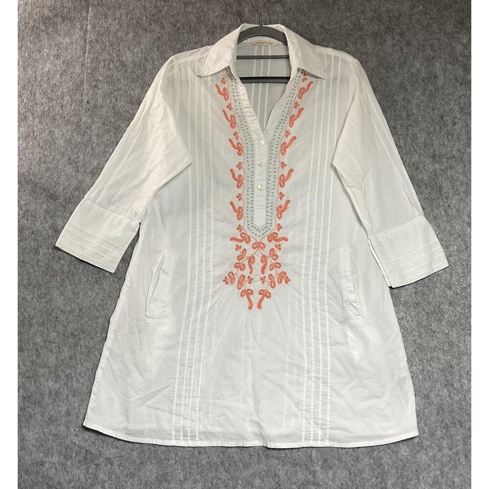 Soft Surroundings Button-Up Tunic Womens Small White Embroidered Top Coastal *